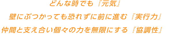 どんな時でも『元気』　壁にぶつかっても恐れずに前に進む『実行力』仲間と支え合い個々の力を無限にする『協調性』